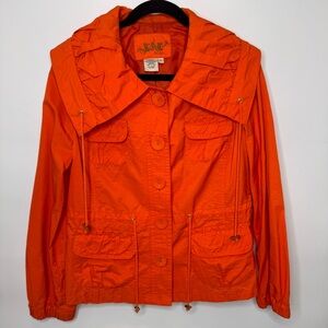 LAL Live a Little Vibrant Orange Utility Jacket Womens Medium Collared Autumn